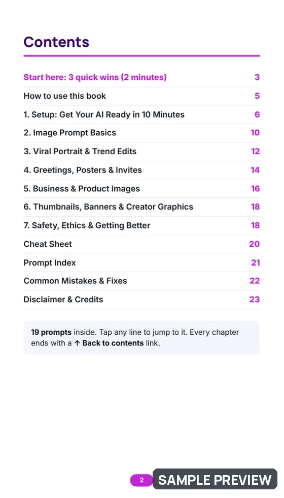 Sample page 2 of AI Photo Editing & Image Prompts: Contents