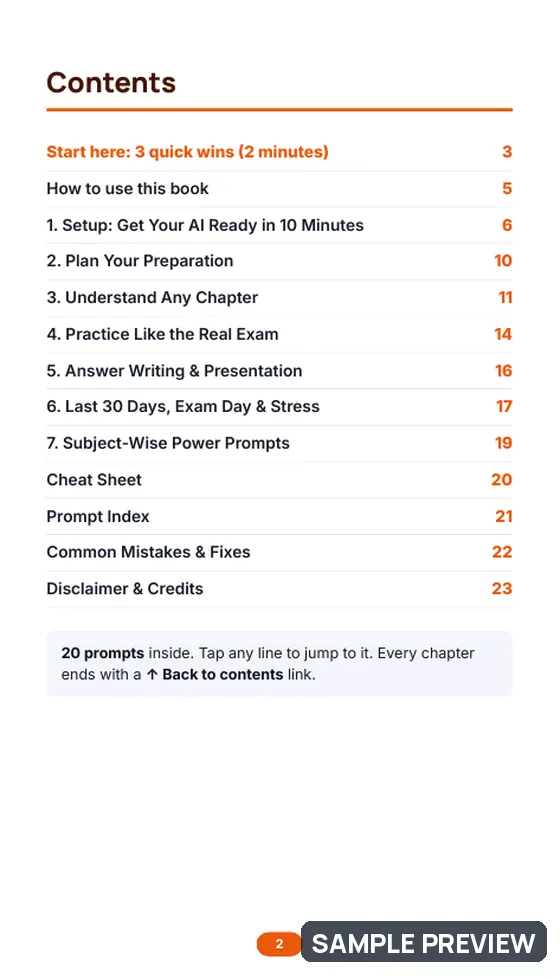 Sample page 2 of Board Exam Topper Toolkit (Class 9–12): Contents