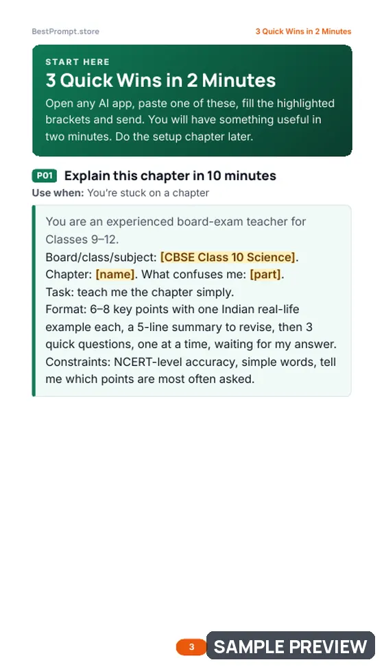 Sample page 3 of Board Exam Topper Toolkit (Class 9–12): Quick wins
