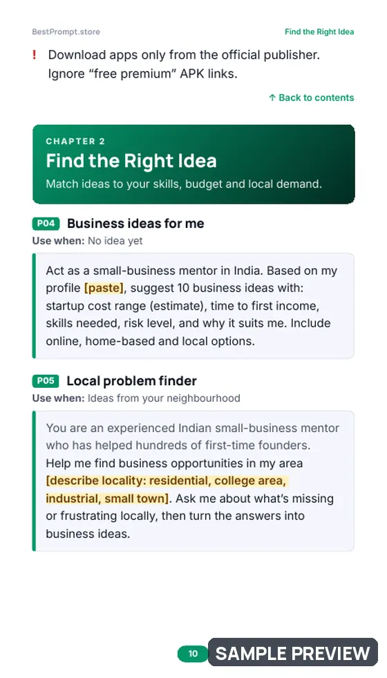 Sample page 10 of Start Your Small Business with AI: Prompt pages
