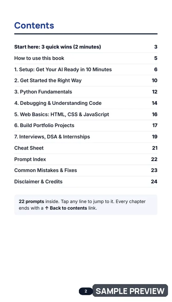 Sample page 2 of Learn Coding with AI: Zero to First Project: Contents