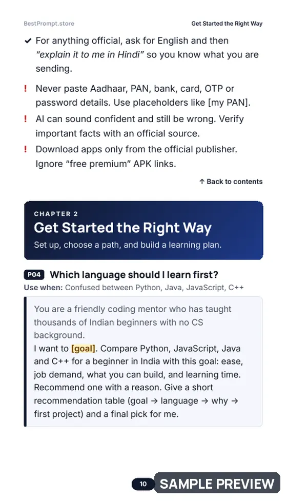 Sample page 10 of Learn Coding with AI: Zero to First Project: Prompt pages