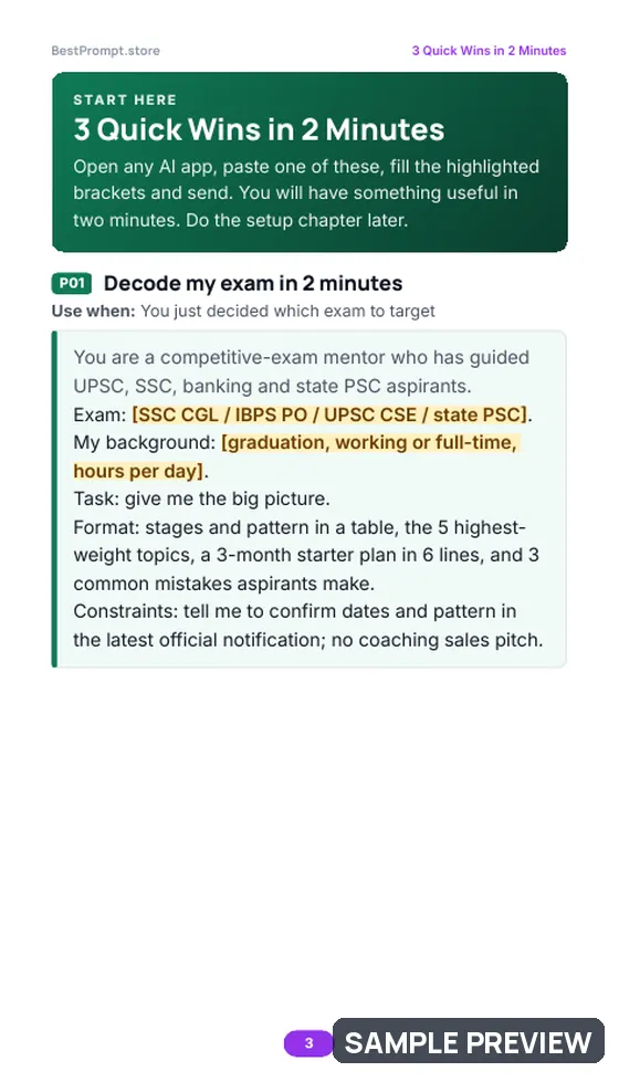 Sample page 3 of Competitive Exam Prep with AI: Quick wins