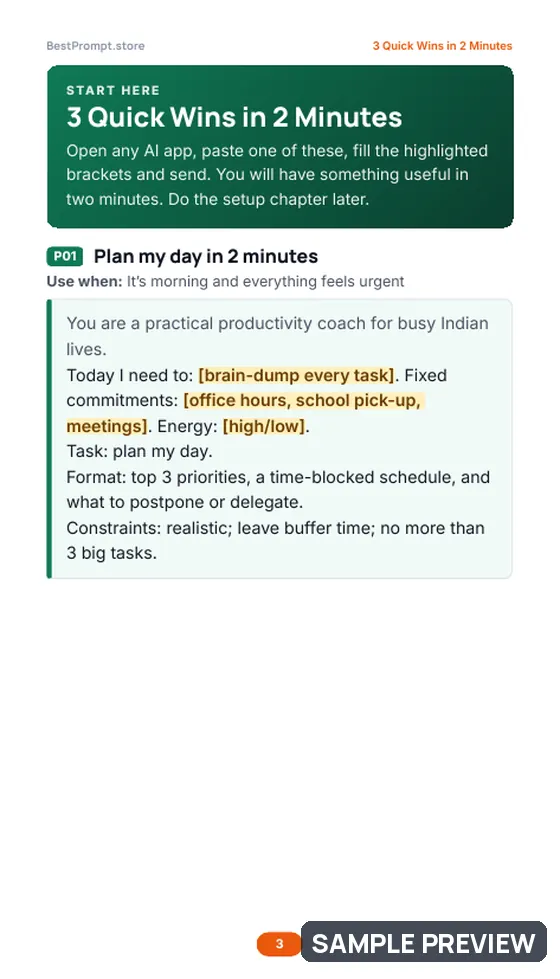 Sample page 3 of Daily Productivity & Habits with AI: Quick wins