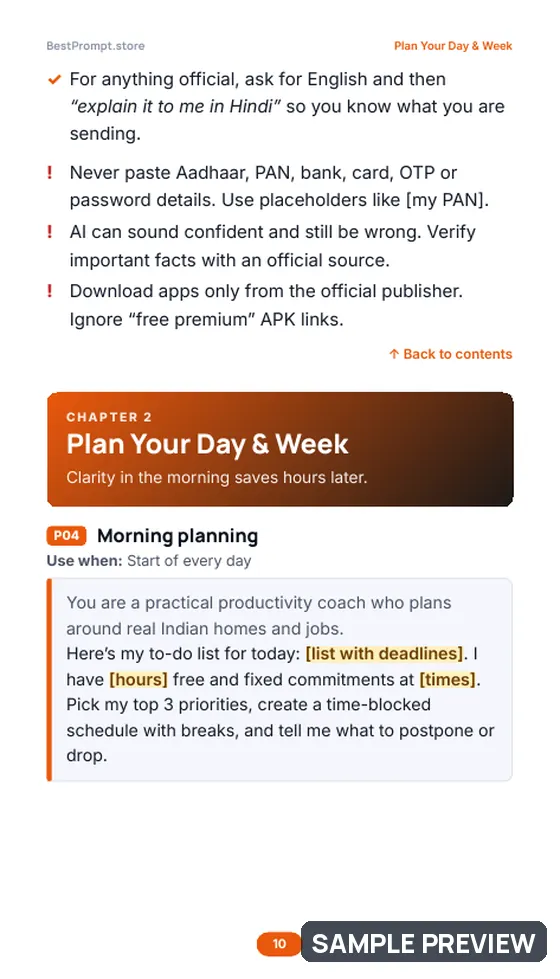 Sample page 10 of Daily Productivity & Habits with AI: Prompt pages