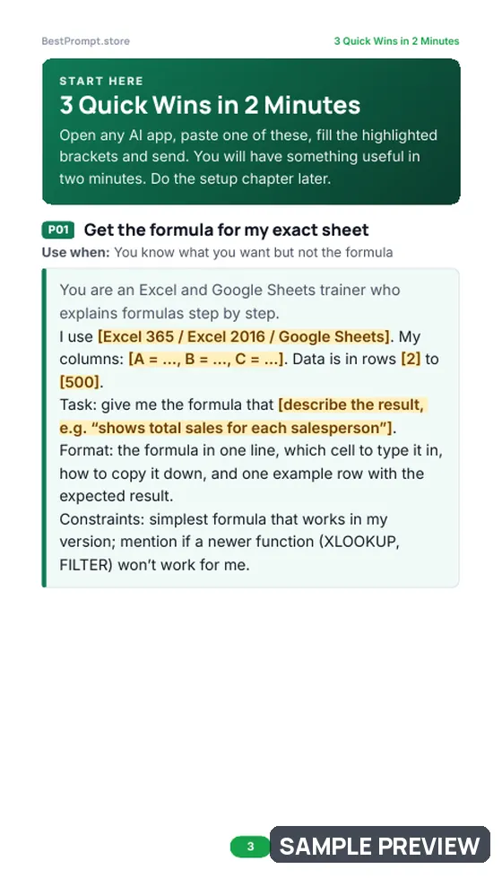 Sample page 3 of Excel & Google Sheets with AI: Quick wins