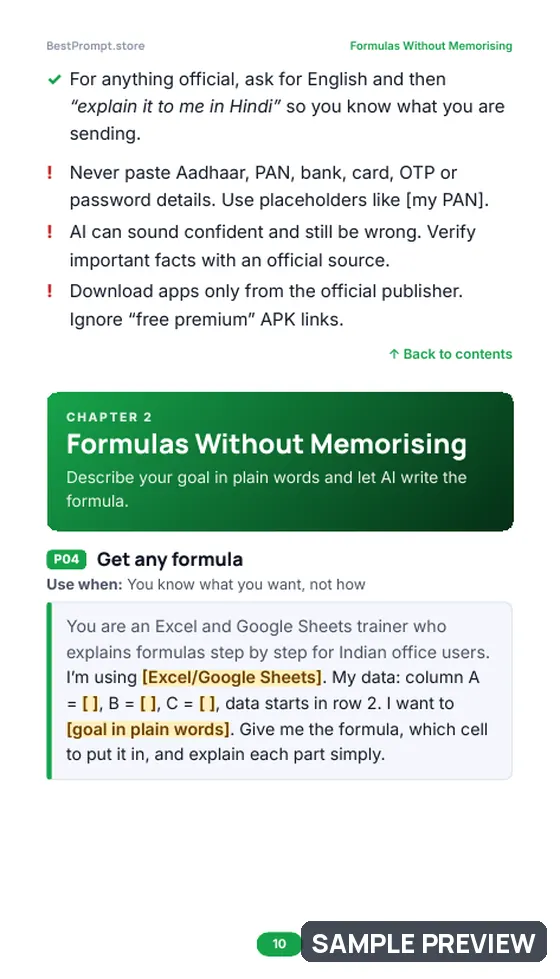 Sample page 10 of Excel & Google Sheets with AI: Prompt pages