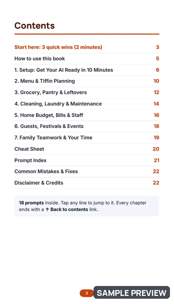 Sample page 2 of Home & Kitchen Manager with AI: Contents