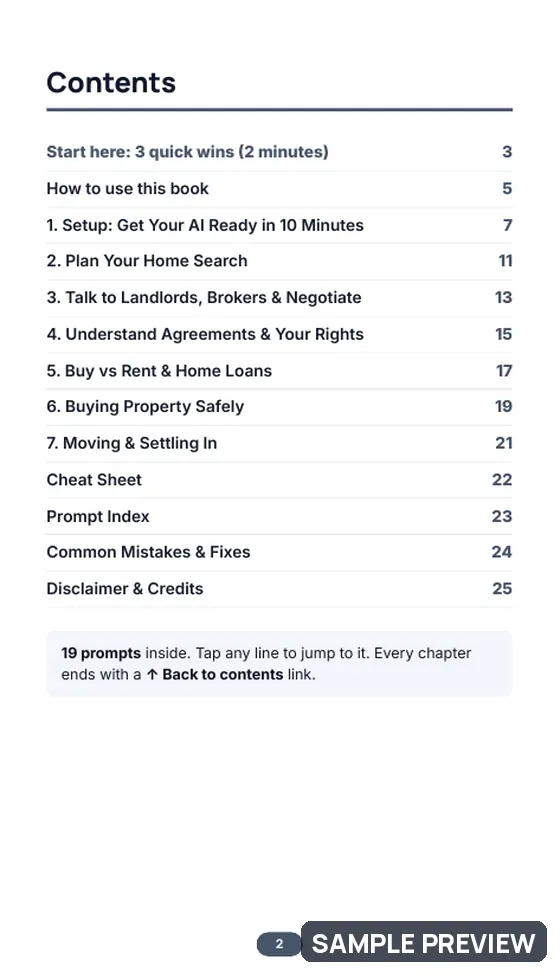 Sample page 2 of Rent, Buy & Move: Your AI Home Guide: Contents