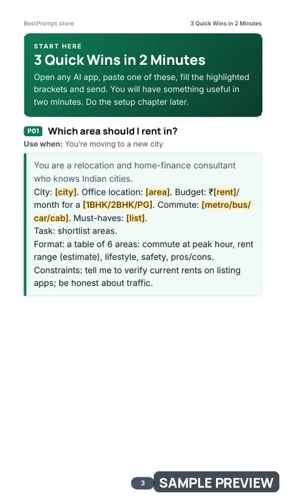 Sample page 3 of Rent, Buy & Move: Your AI Home Guide: Quick wins