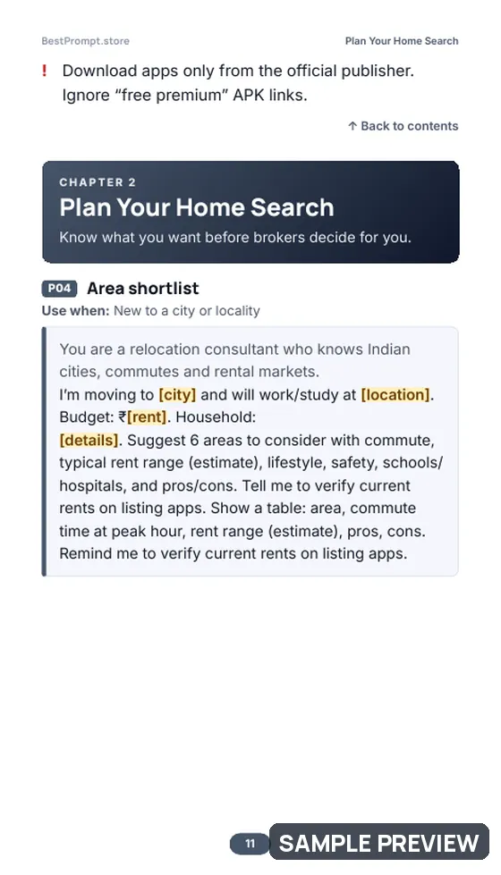 Sample page 11 of Rent, Buy & Move: Your AI Home Guide: Prompt pages
