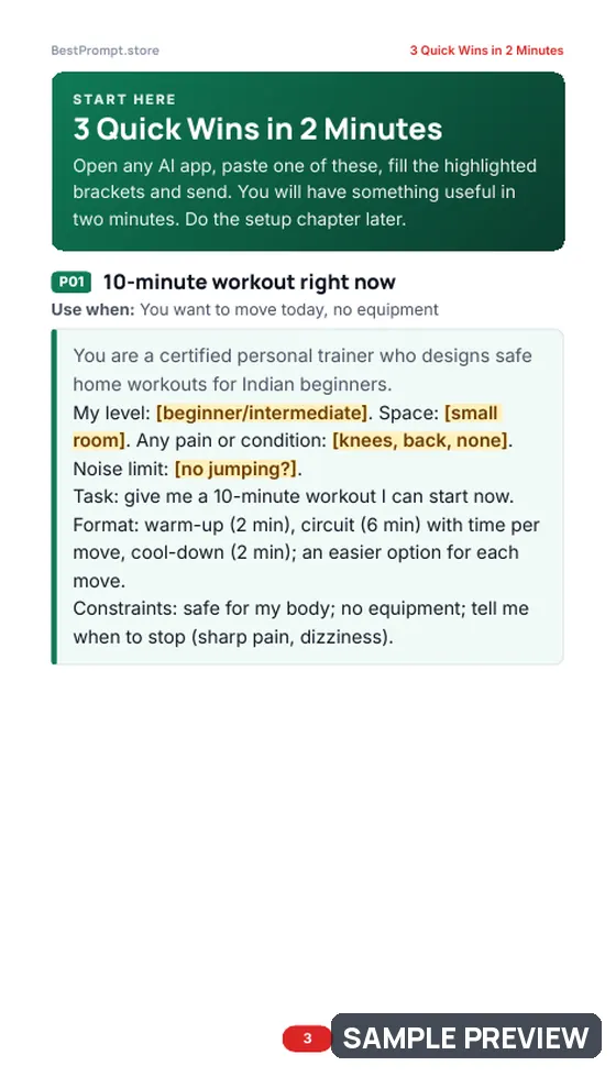 Sample page 3 of Home Workout Plans with AI: Quick wins