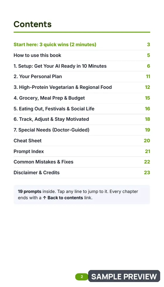 Sample page 2 of Indian Diet & Weight Loss Planner: Contents