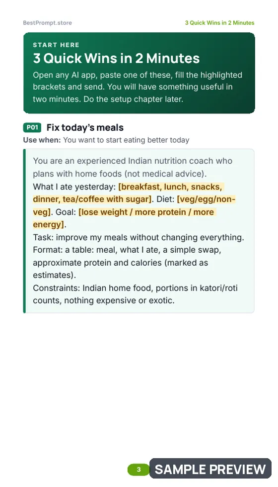 Sample page 3 of Indian Diet & Weight Loss Planner: Quick wins