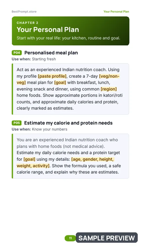 Sample page 11 of Indian Diet & Weight Loss Planner: Prompt pages