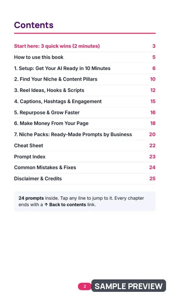 Sample page 2 of Instagram Reels & Content Creator Playbook: Contents