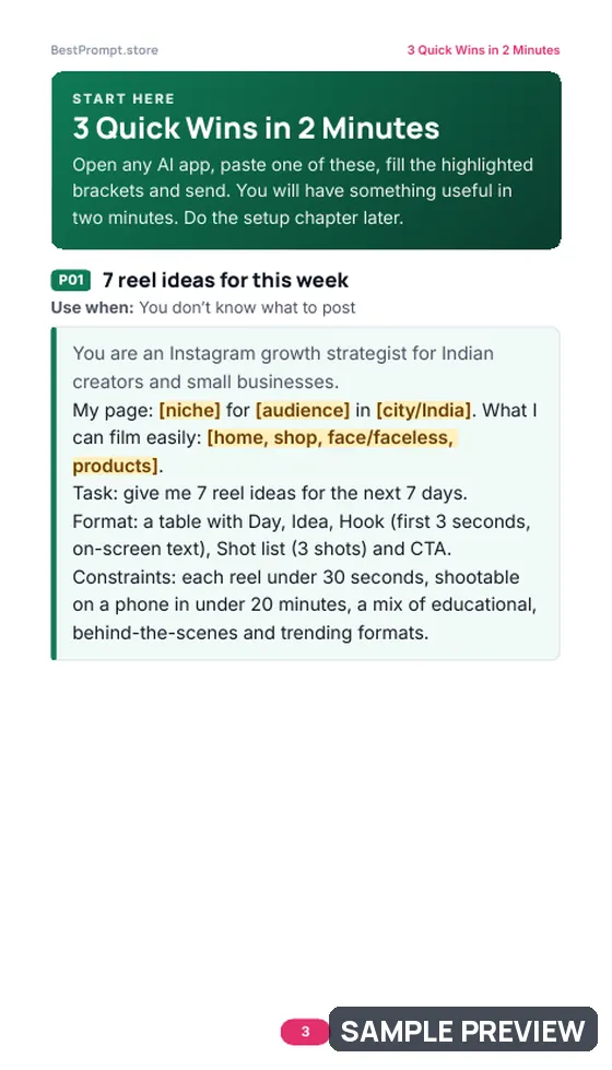 Sample page 3 of Instagram Reels & Content Creator Playbook: Quick wins