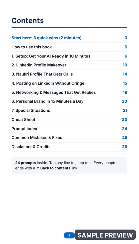 Sample page 2 of LinkedIn & Naukri Profile Glow-Up: Contents