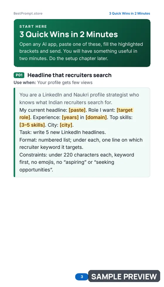 Sample page 3 of LinkedIn & Naukri Profile Glow-Up: Quick wins