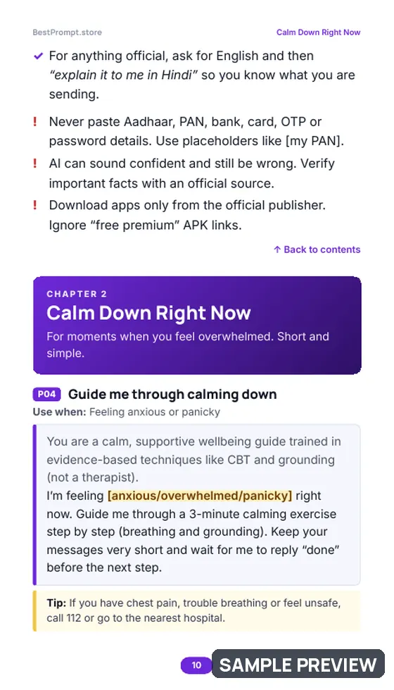 Sample page 10 of Calm Mind: Everyday Mental Wellness with AI: Prompt pages