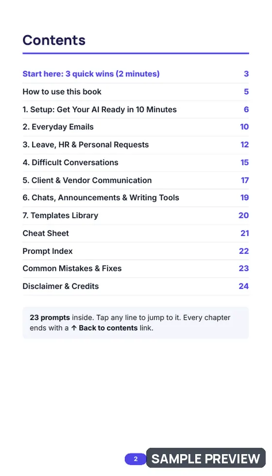 Sample page 2 of Professional Emails & Office Communication: Contents