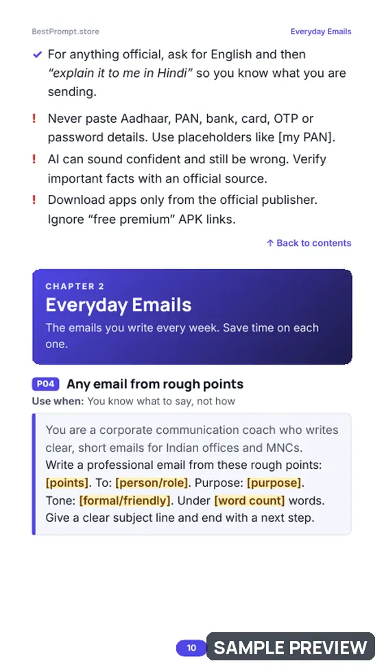 Sample page 10 of Professional Emails & Office Communication: Prompt pages