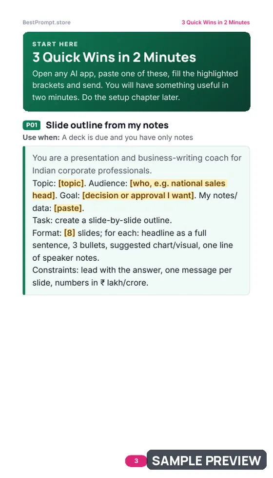 Sample page 3 of Work Smarter: Reports, PPTs & Meetings with AI: Quick wins