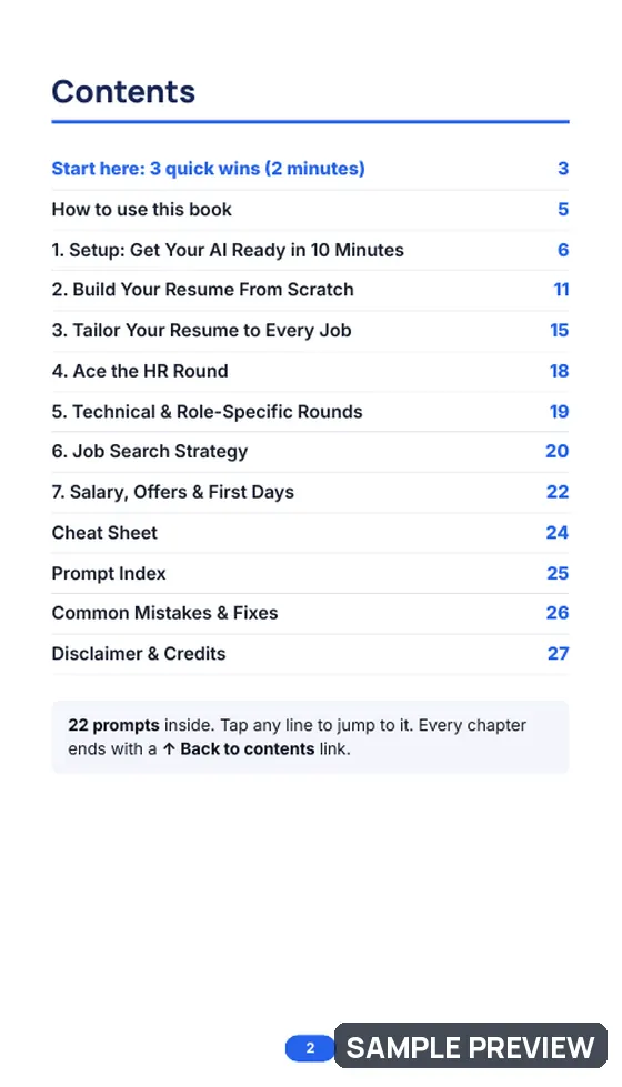 Sample page 2 of AI Resume & Interview Kit: Contents