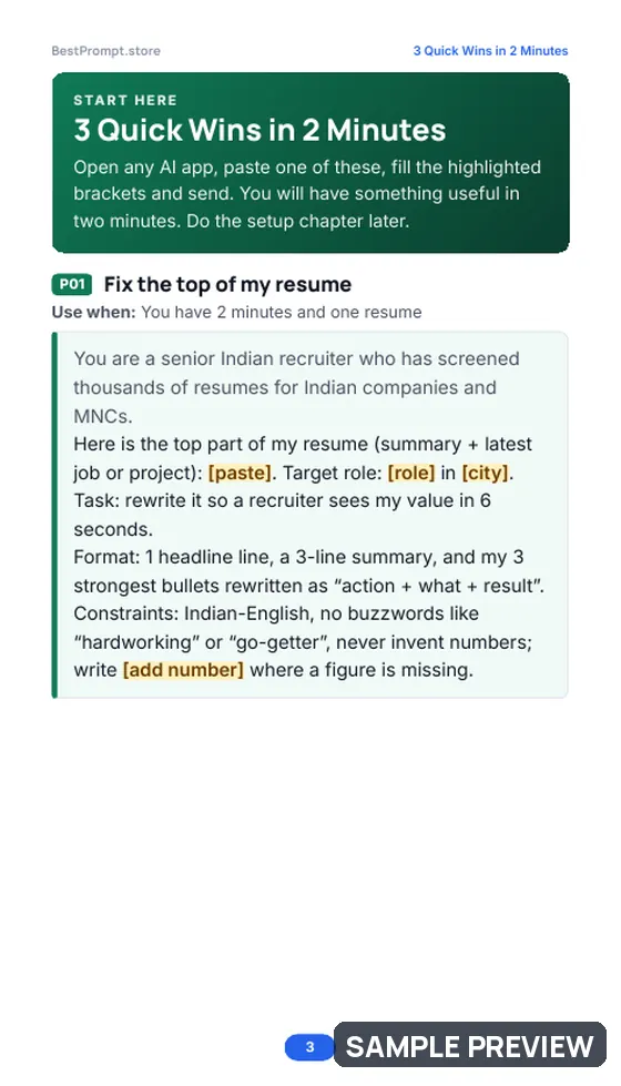 Sample page 3 of AI Resume & Interview Kit: Quick wins