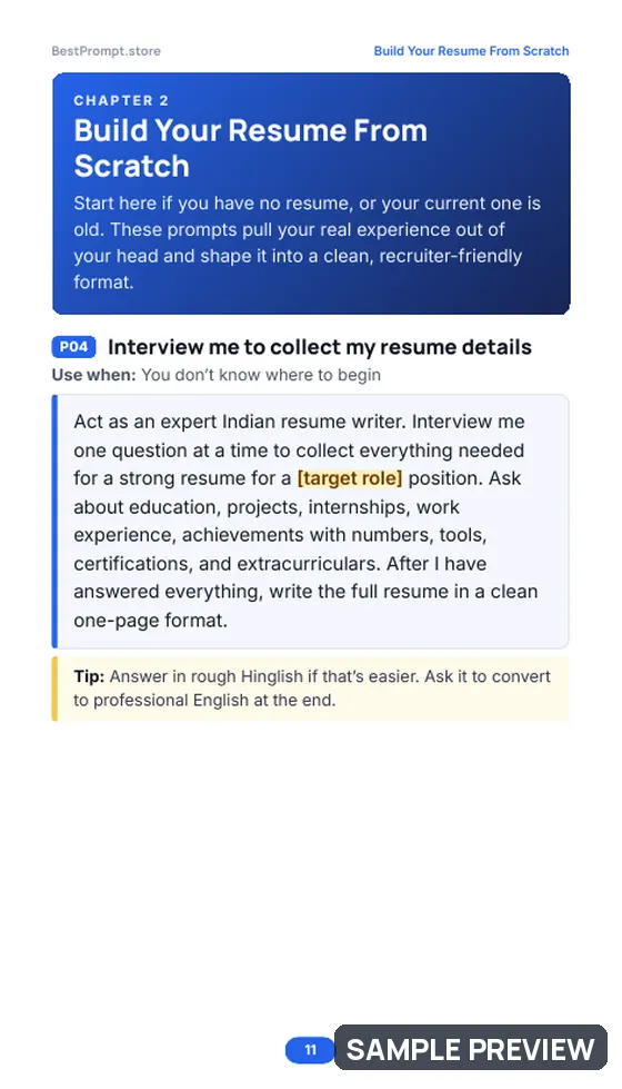 Sample page 11 of AI Resume & Interview Kit: Prompt pages