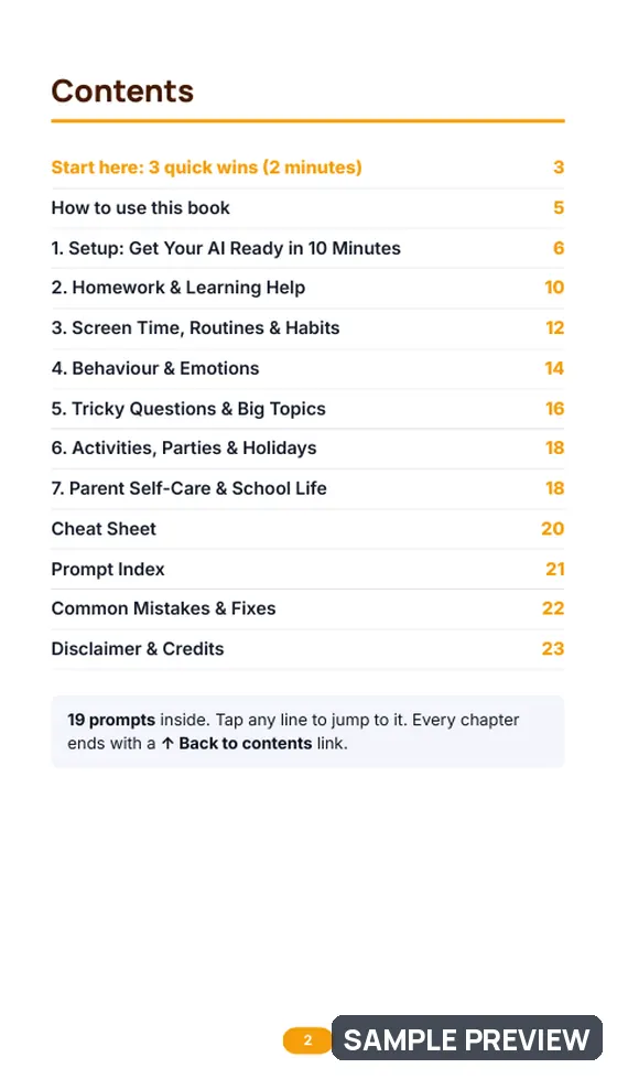 Sample page 2 of Smart Parenting with AI: Contents