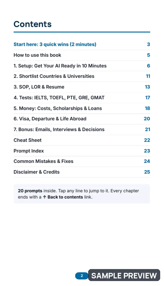 Sample page 2 of Study Abroad Made Simple: Contents