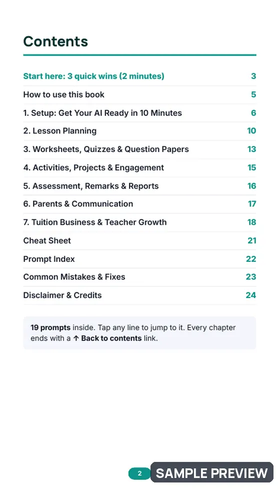 Sample page 2 of AI Toolkit for Teachers & Tutors: Contents
