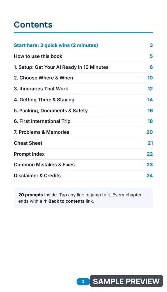 Sample page 2 of Smart Travel Planner with AI: Contents