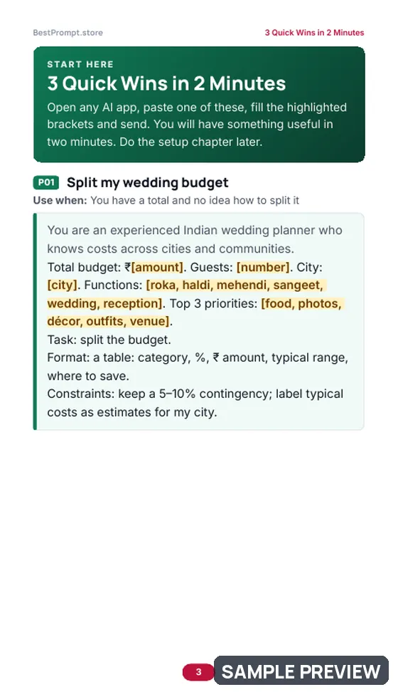 Sample page 3 of Indian Wedding Planner with AI: Quick wins