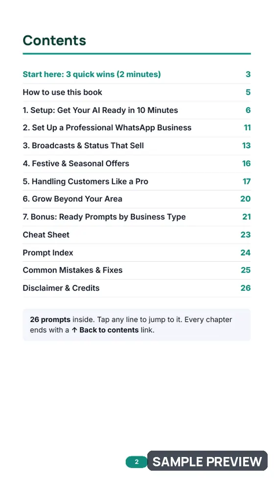 Sample page 2 of WhatsApp Business Growth Kit: Contents